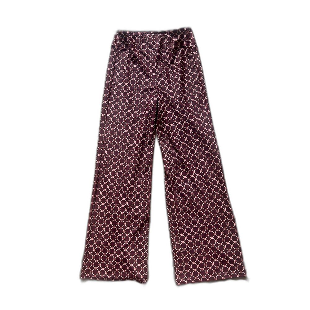 Jude Connally S Wide Leg Stretchy Pants Geometric Print Maroon Red White EUC